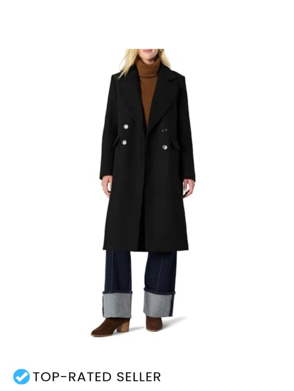 Women's Double-Breasted Wool-Blend Longline Coat Relaxed Fit